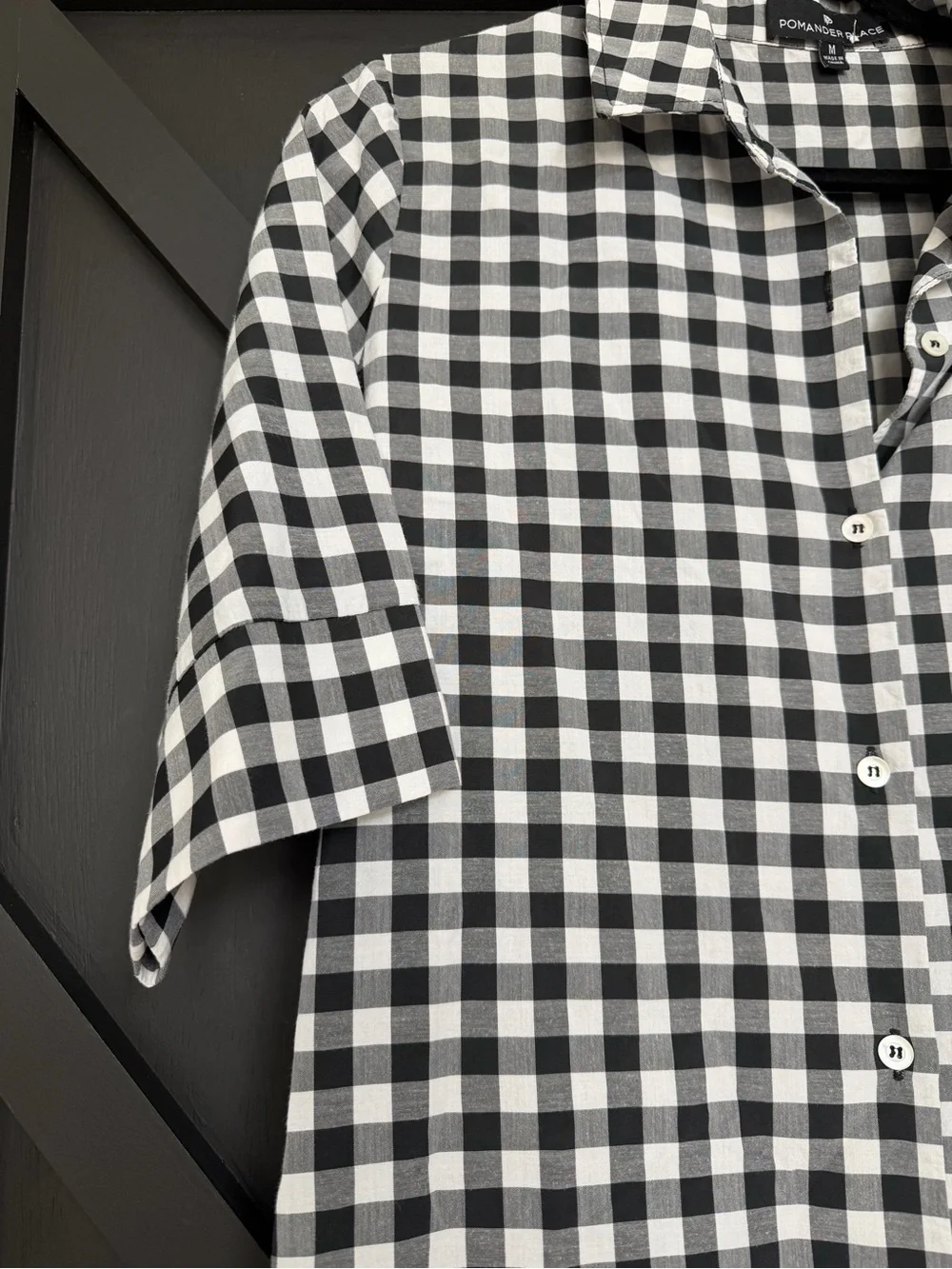 Pomander Place Black & White Gingham Button Front Shirt Dress, Size Medium